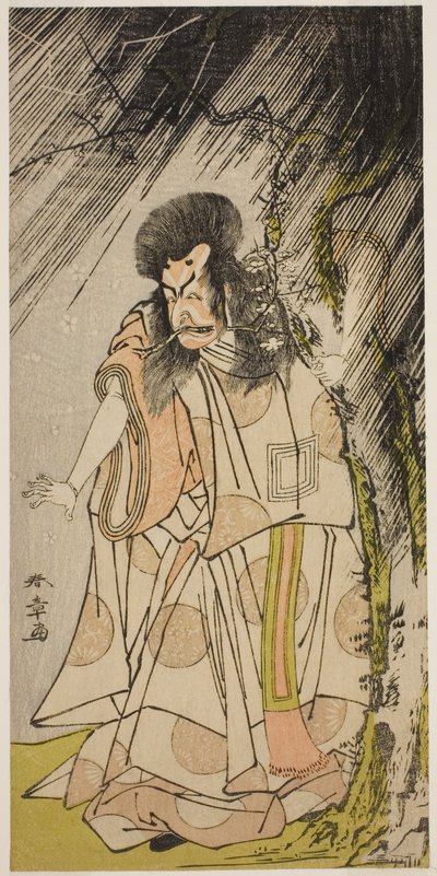 Skuespilleren Ichikawa Ebizo III som tordenguden, en inkarnasjon av Sugawara Michizane, i stykket Sugawara Denju Tenarai Kagami, fremført på Ichimura-teatret i den åttende måneden, 1776 av Katsukawa Shunsho