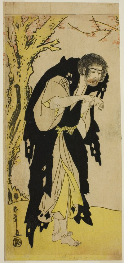 Skuespilleren Ichikawa Monnosuke II som den overløpne munken Zenjibo forkledd som Dainichibo i stykket Edo no Fuji Wakayagi Soga, fremført på Nakamura Theatre i den første måneden, 1789 av Katsukawa Shunsho