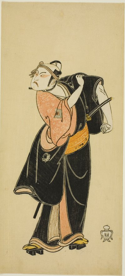 Skuespiller Ichikawa Raizo I som Hanakapado no Sukeroku i stykket "Hitokidori Harutsuge Soga" av Katsukawa Shunsho