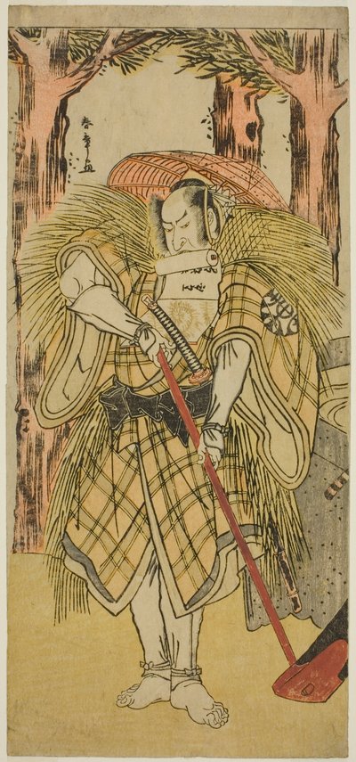 Skuespilleren Nakamura Nakazo I som Hakamadare Yasusuke eller Watanabe no Tsuna (?) i stykket Shintenno Tonoi no Kisewata (?), fremført på Nakamura Theatre (?) i den ellevte måneden, 1781 (?) av Katsukawa Shunsho