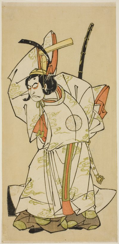 Skuespilleren Nakamura Nakazo I som prins Koreakira (?) i stykket Gohiiki Kanjincho, fremført på Nakamura Theatre i den ellevte måneden, 1773 av Katsukawa Shunsho
