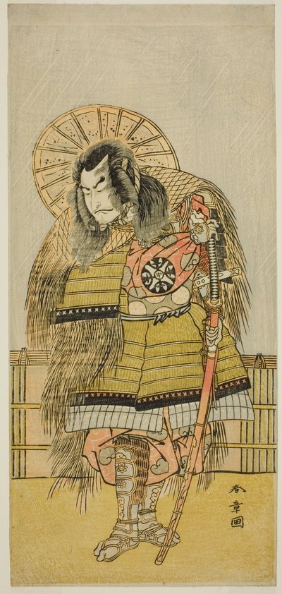 Nakamura Nakazo I som Takechi Jubei Mitsuhide i stykket Shusse Taiheiki, fremført på Nakamura Theatre i den åttende måneden, av Katsukawa Shunsho