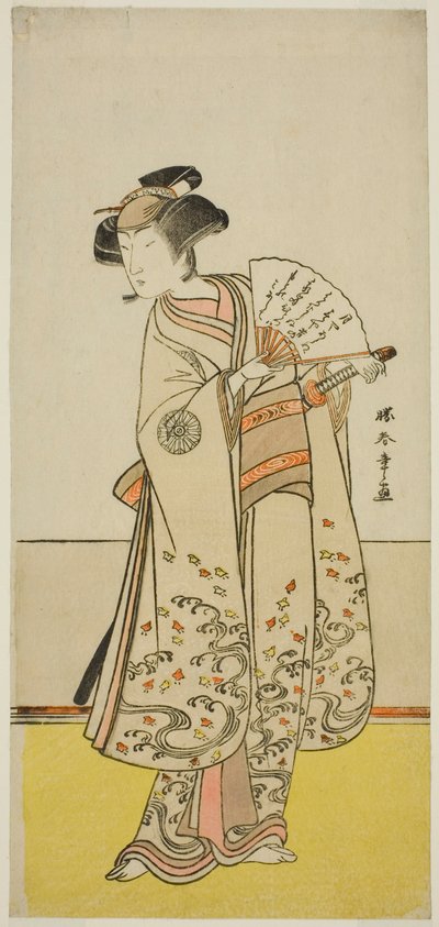 Skuespilleren Nakamura Noshio I som Oiso no Tora (?) i stykket Shida Yuzuriha Horai Soga (?), fremført på Morita Theatre (?) i den første måneden, 1775 (?) av Katsukawa Shunsho