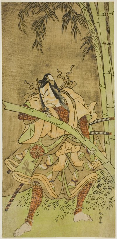 Skuespilleren Nakamura Tomijuro I som Takenuki Goro i stykket Eho Soga Nen-nen-goyomi, fremført på Morita Theatre i den første måneden, 1771 av Katsukawa Shunsho