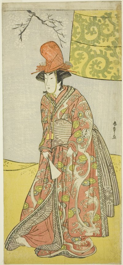 Skuespilleren Segawa Kikunojo III (?) eller Segawa Otome (?) som Shirabyoshi-danser i Musume Dojo-ji, i Play Edo no Hana Mimasu Soga (?) eller Buke no Hana Musume no Adauchi (?), fremført på Nakamura Teater (?) i den fjerde måneden, 1783 (?) av Katsukawa Shunsho