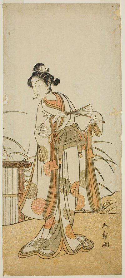 Skuespilleren Segawa Kikunojo III som Aigo no Waka i stykket Chigo Sakura Jusan Kane, fremført på Ichimura Theatre i den ellevte måneden, 1774 av Katsukawa Shunsho