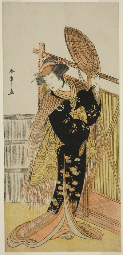 Segawa Chrysanthemum Woman Good As Michichiba-medlem Higashi no Mori Sakae Kusunoki fremført på Ichimura-medlem Te Eventh mandag, 1779 av Katsukawa Shunsho