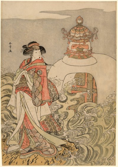 Skuespilleren Segawa Kikunojo III som drageprinsessen i stykket Saki Masuya Ume no Kachidoki, fremført på Ichimura Theatre i den ellevte måneden, 1778 av Katsukawa Shunsho