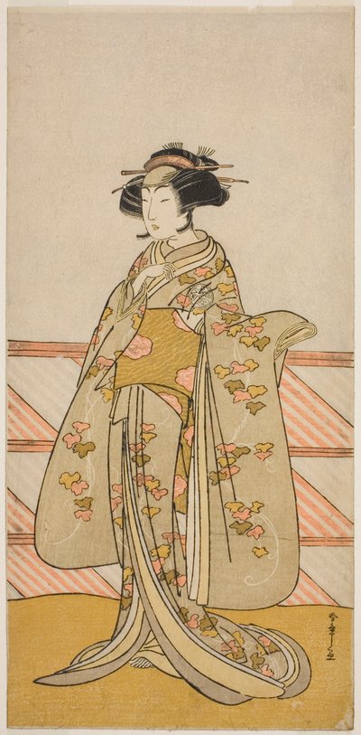 Skuespilleren Yoshizawa Iroha I som Tamamo no Mae (?) i stykket Sakuya Kono Hana no Kaomise (?), fremført på Nakamura Theatre (?) i den ellevte måneden, 1776 (?) av Katsukawa Shunsho