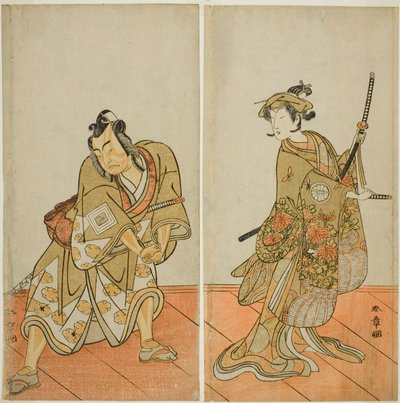 The Actors Segawa Kikunojo III as Aigo no Waka (right), and Ichikawa Yaozo II as Hachio-maru Aratora (left), in the Play Chigo Sakura Jusan Kane, Performed at the Ichimura Theater in the Eleventh Month, 1774 av Katsukawa Shunsho