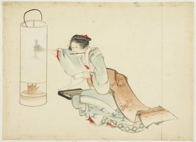Lady Adjusting a Lamp, ca. 1815-1849 (blekk og farge på papir) av Katsushika (school of) Hokusai