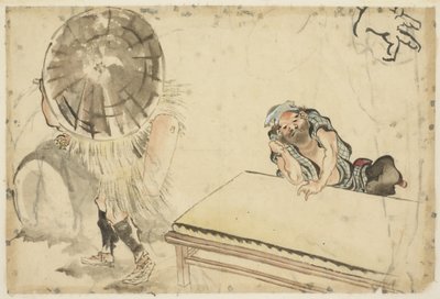 Mochi Maker and a Tatami Maker (to skisser), ca. 1815-1849 (blekk og farge på papir) av Katsushika (school of) Hokusai