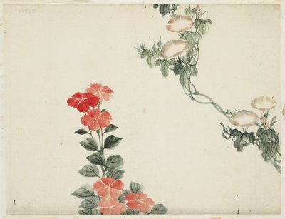 Morning Glory og røde blomster av Katsushika (school of) Hokusai