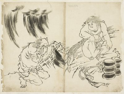 Personifisering av Storm med Kintaro og Weeping Oni, ca. 1815-1849 (blekk på papir) av Katsushika (school of) Hokusai