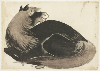 liggende hest av Katsushika (school of) Hokusai