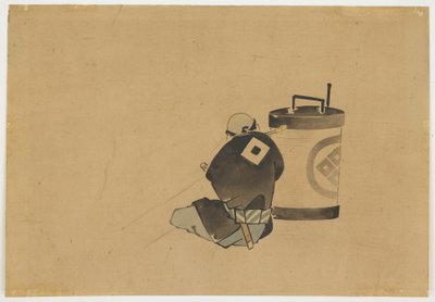 Sittende ledsager som røyker ved en lampe, ca. 1850 (blekk og farge på papir) av Katsushika (school of) Hokusai