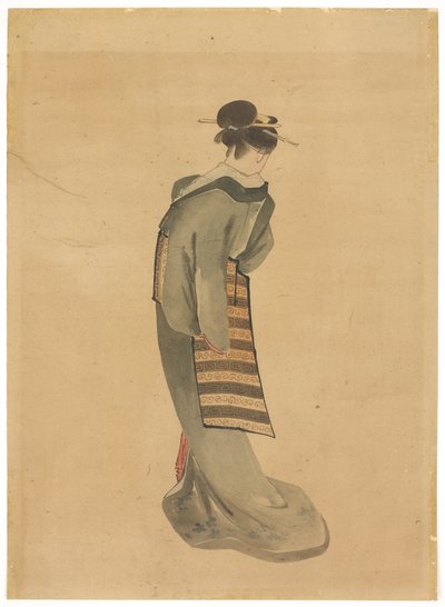 Standing Beauty (bakfra), ca. 1850 (blekk og farger på papir) av Katsushika (school of) Hokusai