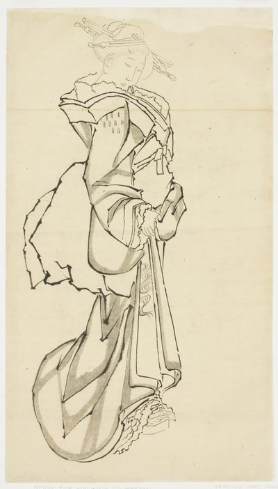 Walking Courtesan (studie), ca. 1815-1849 (blekk på papir av Katsushika (school of) Hokusai