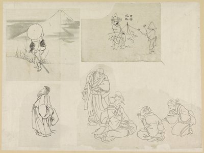 Fire scener med forskjellige figurer av Katsushika Hokusai (possibly)