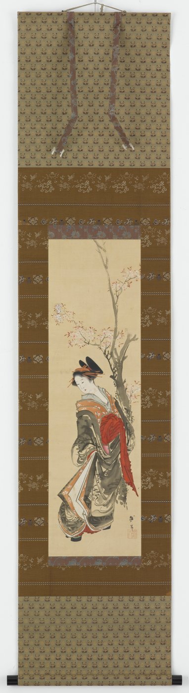 En kurtisane under et kirsebærtre, sent på 1700- og begynnelsen av 1800-tallet. av Katsushika Hokusai