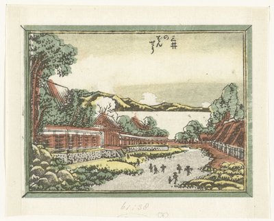 Portforbud for Mii-tempelet Mii no bansho (tittel på objekt) Gravert åtte utsikt over Omi-provinsen (serietittel) Doban Omi hakkei (serietittel) av Katsushika Hokusai