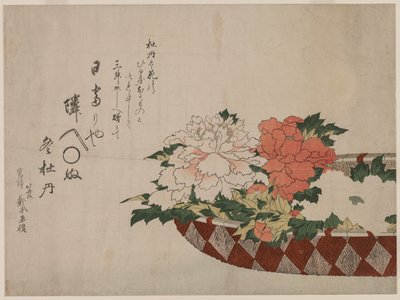 Kurv med peoner, 1810 eller 1814. av Katsushika Hokusai