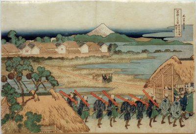 Mount Fuji sett fra Senju og underholdningsdistriktet av Katsushika Hokusai