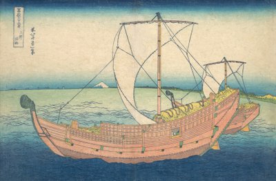 Boats At Sea utenfor Kazusa , fra serien "36 Views of Mt. Fuji, pub.1831 av Katsushika Hokusai