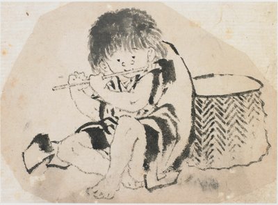 Gutt som spiller fløyte, Edo-perioden, ca. 1840. av Katsushika Hokusai