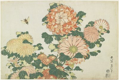 Krysantemum og hesteflue, ca. 1832 av Katsushika Hokusai