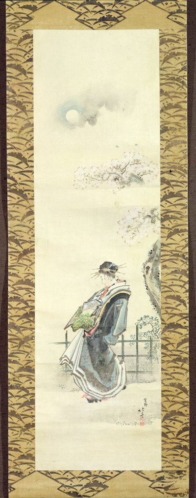 Courtesan ut på tur (penn og blekk med vask på papir) av Katsushika Hokusai