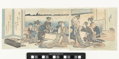 Kurtisaner ser på høstmånen av Katsushika Hokusai