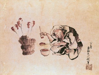 Håndverker maleleker (penn og blekk og wc på papir) av Katsushika Hokusai
