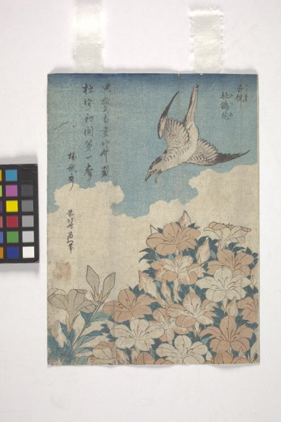 Gjøk og Azalea (fargetresnitt) av Katsushika Hokusai