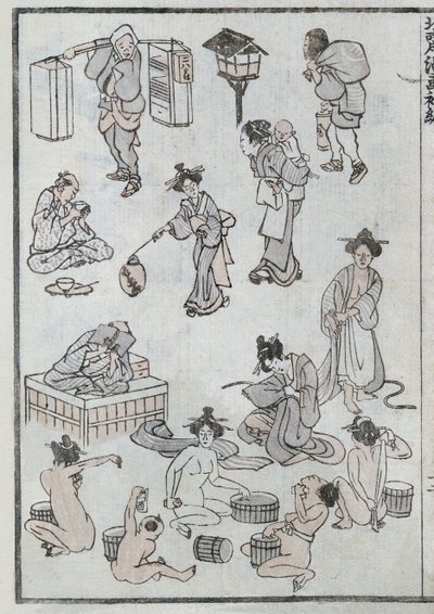 Daglige livsbevegelser, fra en Manga (farget treblokktrykk) av Katsushika Hokusai