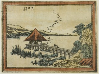 Descending Geese at Katada (Katada no rakugan), fra serien Eight Views of Omi in Etching Style (Doban Omi hakkei) av Katsushika Hokusai