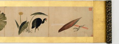 Detalj av Handscroll med diverse bilder, Edo Period, 1839 blekk og farger på papir av Katsushika Hokusai