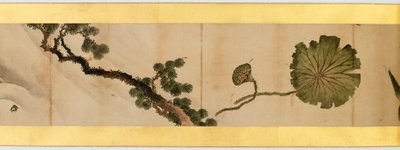Detalj av Handscroll med diverse bilder, Edo Period, 1839 blekk og farger på papir av Katsushika Hokusai