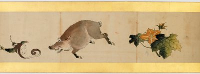 Detalj av Handscroll med diverse bilder, Edo Period, 1839 blekk og farger på papir av Katsushika Hokusai