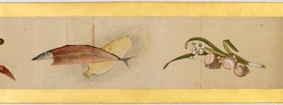 Detalj av Handscroll med diverse bilder, Edo Period, 1839 blekk og farger på papir av Katsushika Hokusai