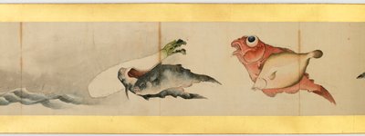 Detalj av Handscroll med diverse bilder, Edo Period, 1839 blekk og farger på papir av Katsushika Hokusai