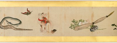 Detalj av Handscroll med diverse bilder, Edo Period, 1839 blekk og farger på papir av Katsushika Hokusai