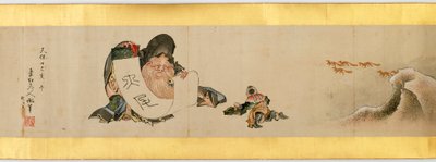 Detalj av Handscroll med diverse bilder, Edo Period, 1839 blekk og farger på papir av Katsushika Hokusai