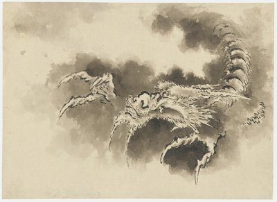 Drage som dukker opp fra skyer, Edo-perioden (blekk på papir) av Katsushika Hokusai