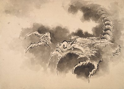Drage som dukker opp fra skyer, Edo-periode, 1800-tallet. av Katsushika Hokusai