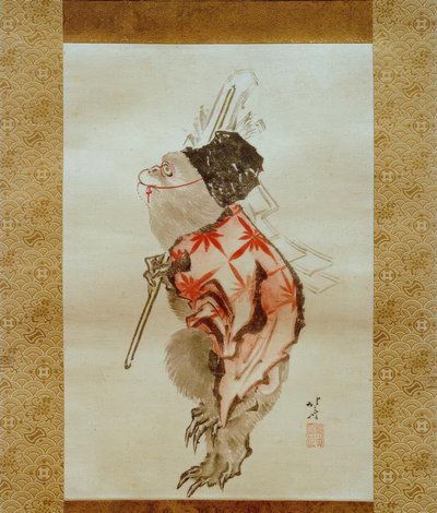 Opplært ape av Katsushika Hokusai