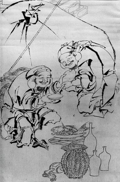 Ebisu og Daikoku feirer nyttårsfestivalen, 1700-1800-tallet. av Katsushika Hokusai