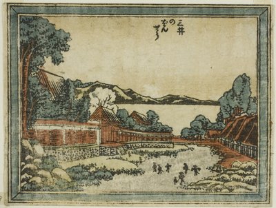 Evening Bell at Mii (Mii no bansho), fra serien Eight Views of Omi in Etching Style (Doban Omi hakkei) av Katsushika Hokusai