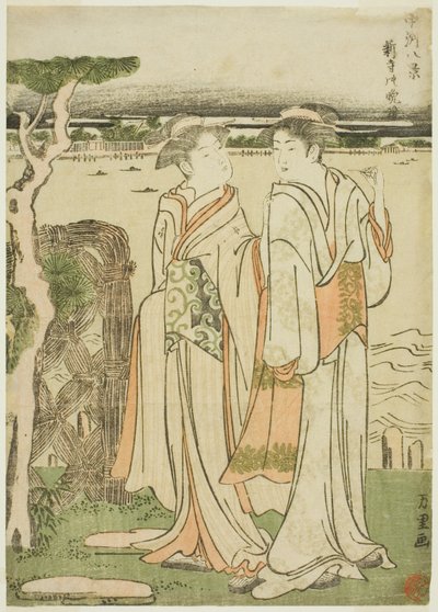 Kveldsklokke ved Mii Temple av Katsushika Hokusai