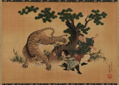 Særlig fromhet: Yang Hsiang reddet faren fra en tiger, sent på 1700- og tidlig på 1800-tallet. av Katsushika Hokusai